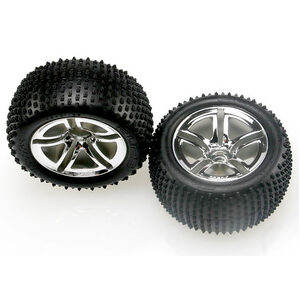 TRAXXAS 5572R: Tires & wheels, assembled, glued (2.8") (Twin-Spoke wheels, Alias® tires, foam inserts) (nitro rear) (2)