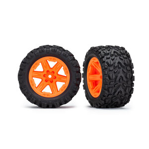 Traxxas 6774A: Tires & wheels, assembled, glued (2.8") (RTX orange wheels, Talon Extreme tires, foam inserts) (2WD electric rear) (2) (TSM rated)