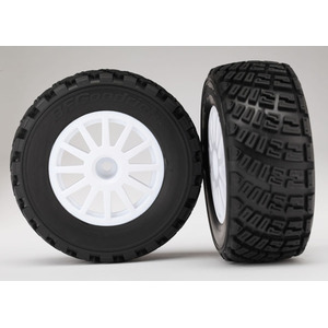 TRAXXAS 7473R: Tires & wheels, assembled, glued (white wheels, gravel pattern, S1 compound tires, foam inserts) (2)