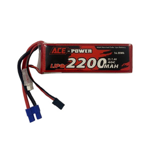 Ace Power 2S 7.4v 2200mAh 40C Soft Case Rx LiPo Battery w/ JR & EC3 Connector