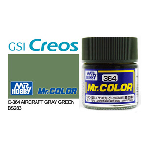 Gunze C364 Mr. Color Flat Aircraft Grey Green BS283 Solvent Based Acrylic Paint 10mL