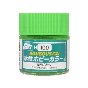 Mr Hobby H100 Aqueous Fluorescent Green Acrylic Paint 10mL