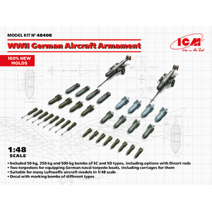 ICM 48408 WWII German Aircraft Armament 1/48 Scale Plastic Model Kit