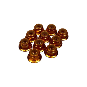 Q-World 4mm Nylon Nut Flanged Orange/Gold, 10pcs