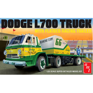 AMT 1368 1966 Dodge L700 Truck w/Flatbed Racing Trailer 1:25 Scale Plastic Model Kit